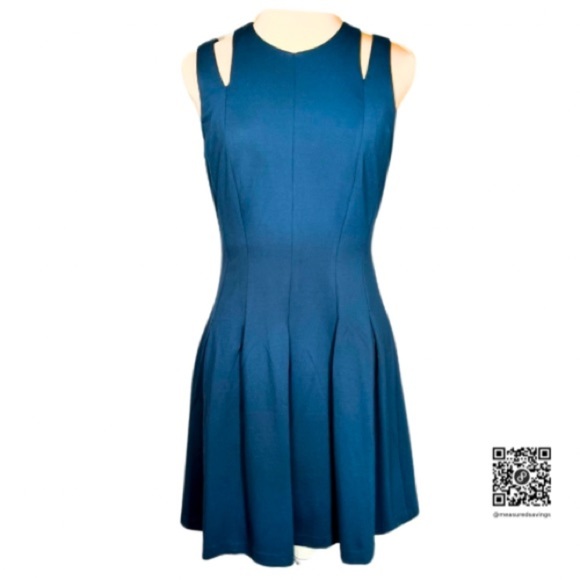 Philosophy (Large - NWT) Shoulder Cutout - Blue Fit and Flare Dress - Picture 1 of 10